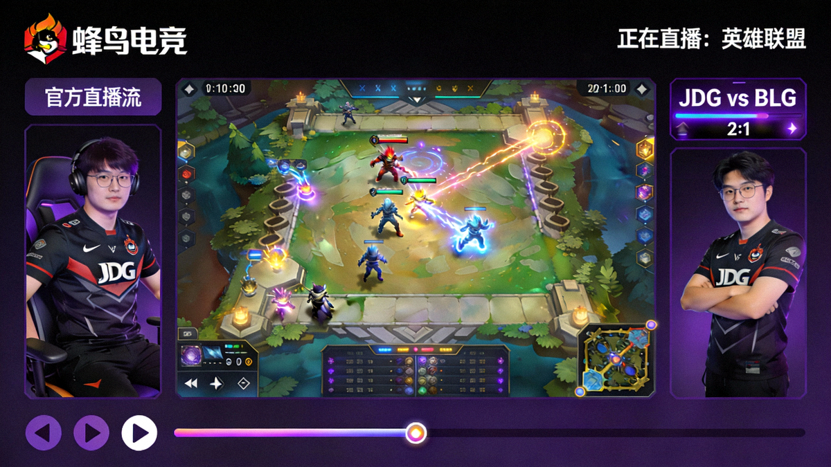 蜂鸟电竞官方直播流主画面，显示正在进行的英雄联盟比赛