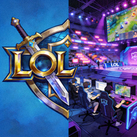 英雄联盟游戏图标与比赛现场